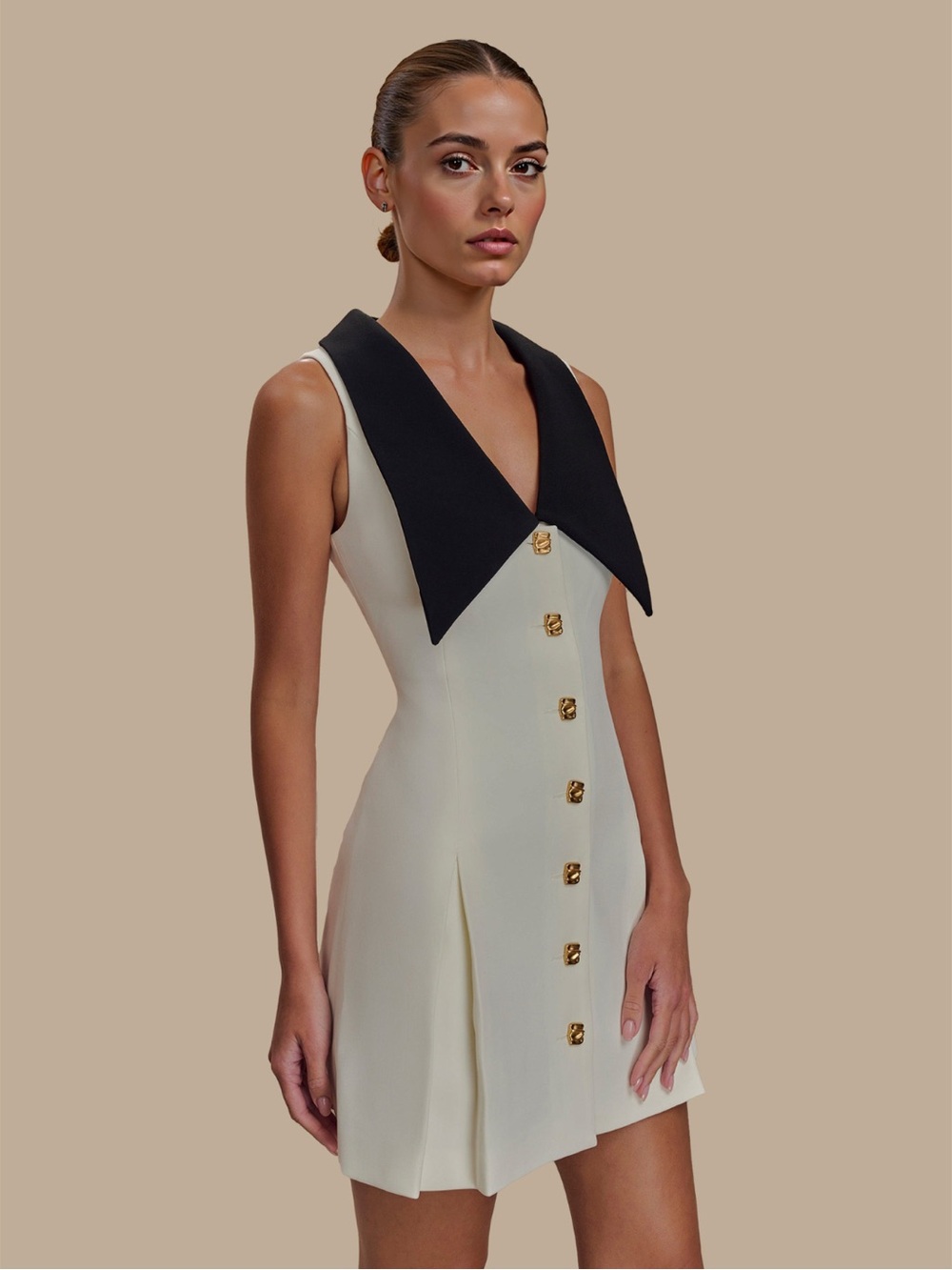 Button Front Sleeveless Mini Dress